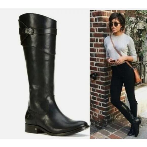 Frye Molly Button Dark Brown Real Leather Knee High Tall Zip Up Riding Boot - Picture 1 of 9